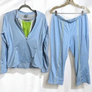 VTG Nike Y2K Blue Track Suit Set Quarter Zip Layered Long Sleeve Crop Pants L